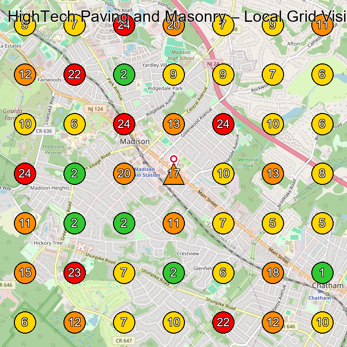 HighTech Paving and Masonry Paving Contractor GeoGrid ranking map for Madison NJ